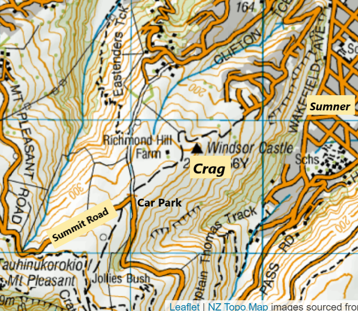 Access to Windsor Crag, Port Hills