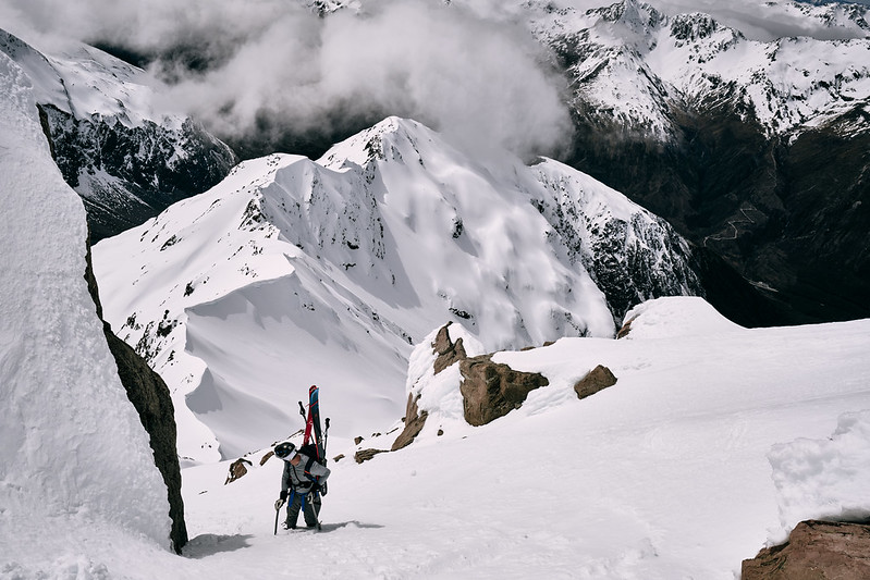 Skier high on mountain