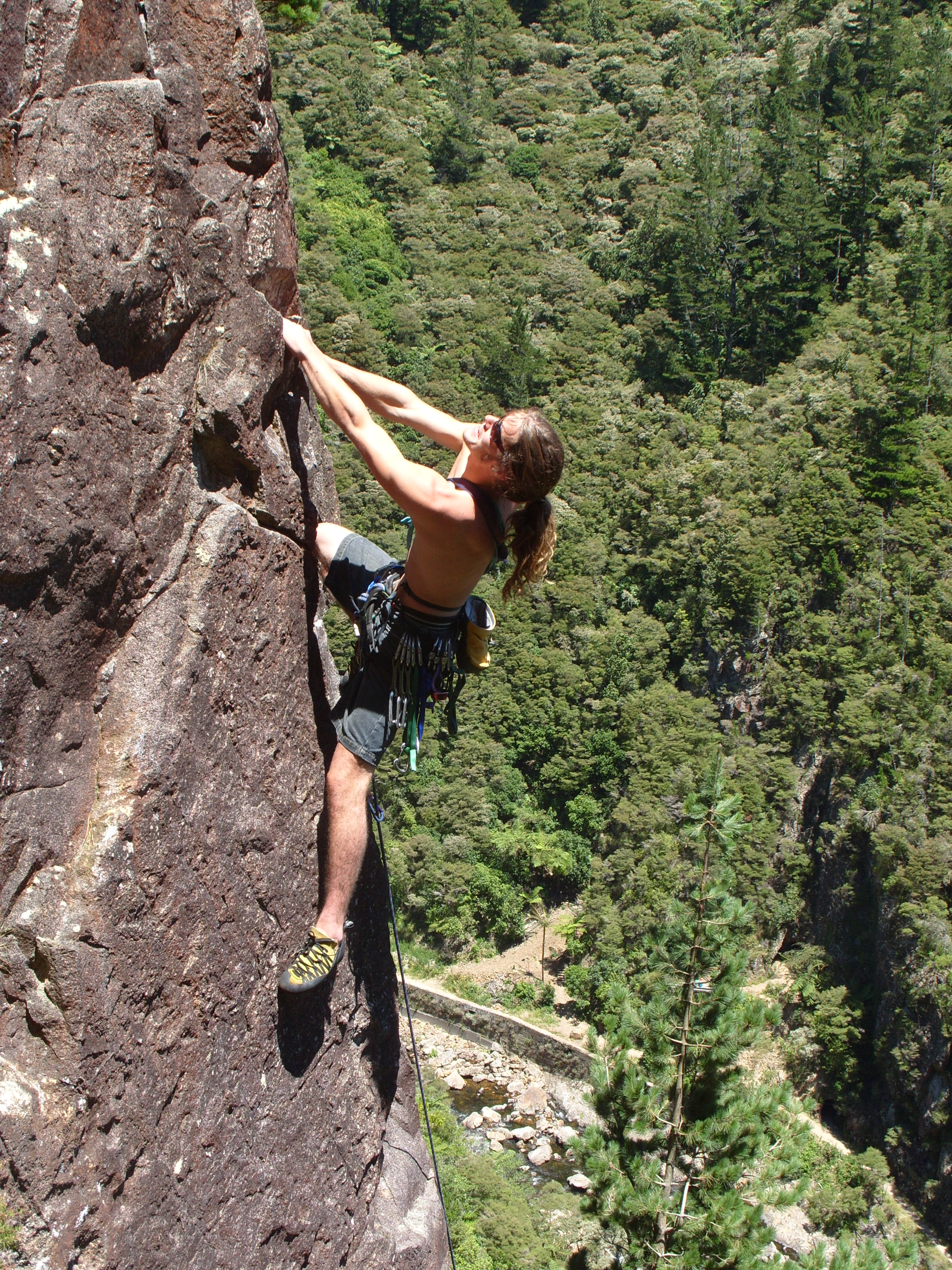 Climber on the arête of Shiny Goblins