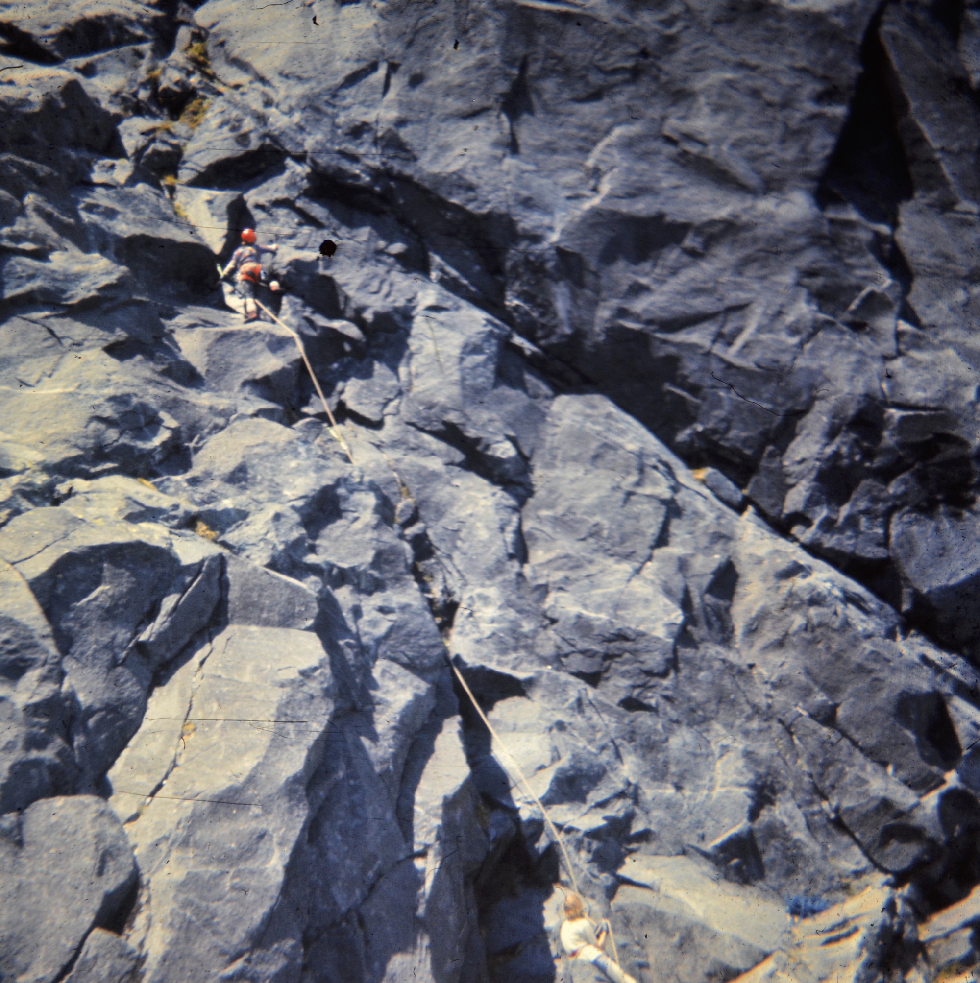 Rick McGregor on the first pitch belayed by Judith Terpstra, December 1974 (photo: Peter McGregor)