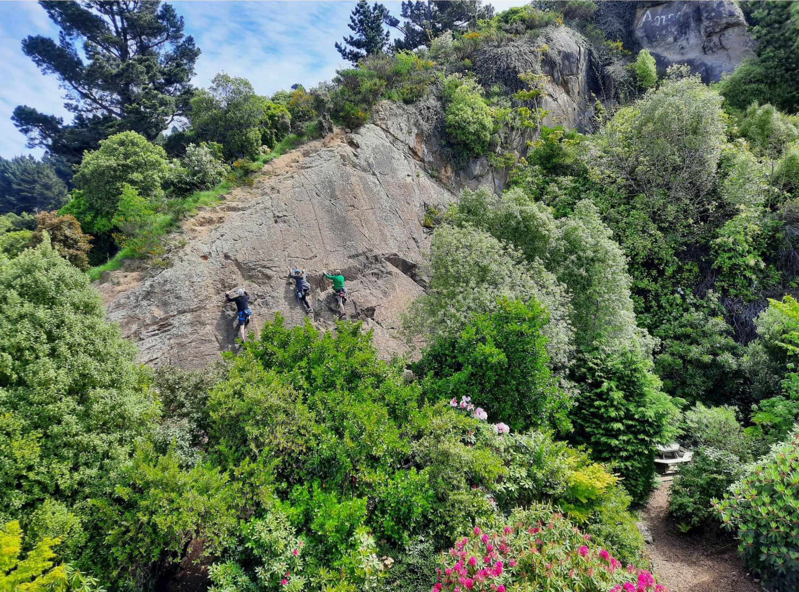 Visitors from the Ōtautahi • Christchurch Section of the New Zealand Alpine Club enjoy the Chakrata Wall on one of their annual southern rock trips.