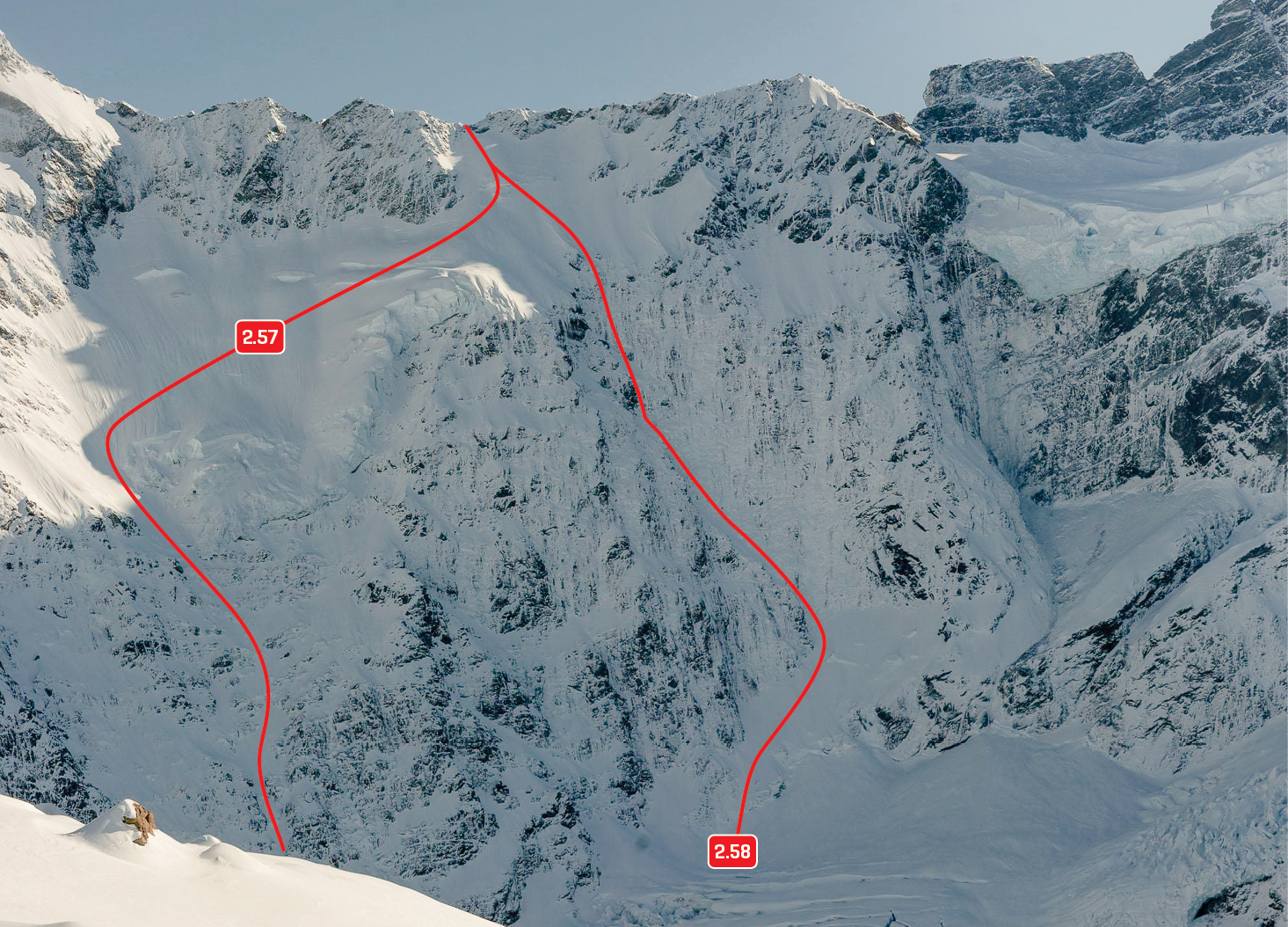 Slopes below Brunner Col in winter conditions, June 2015