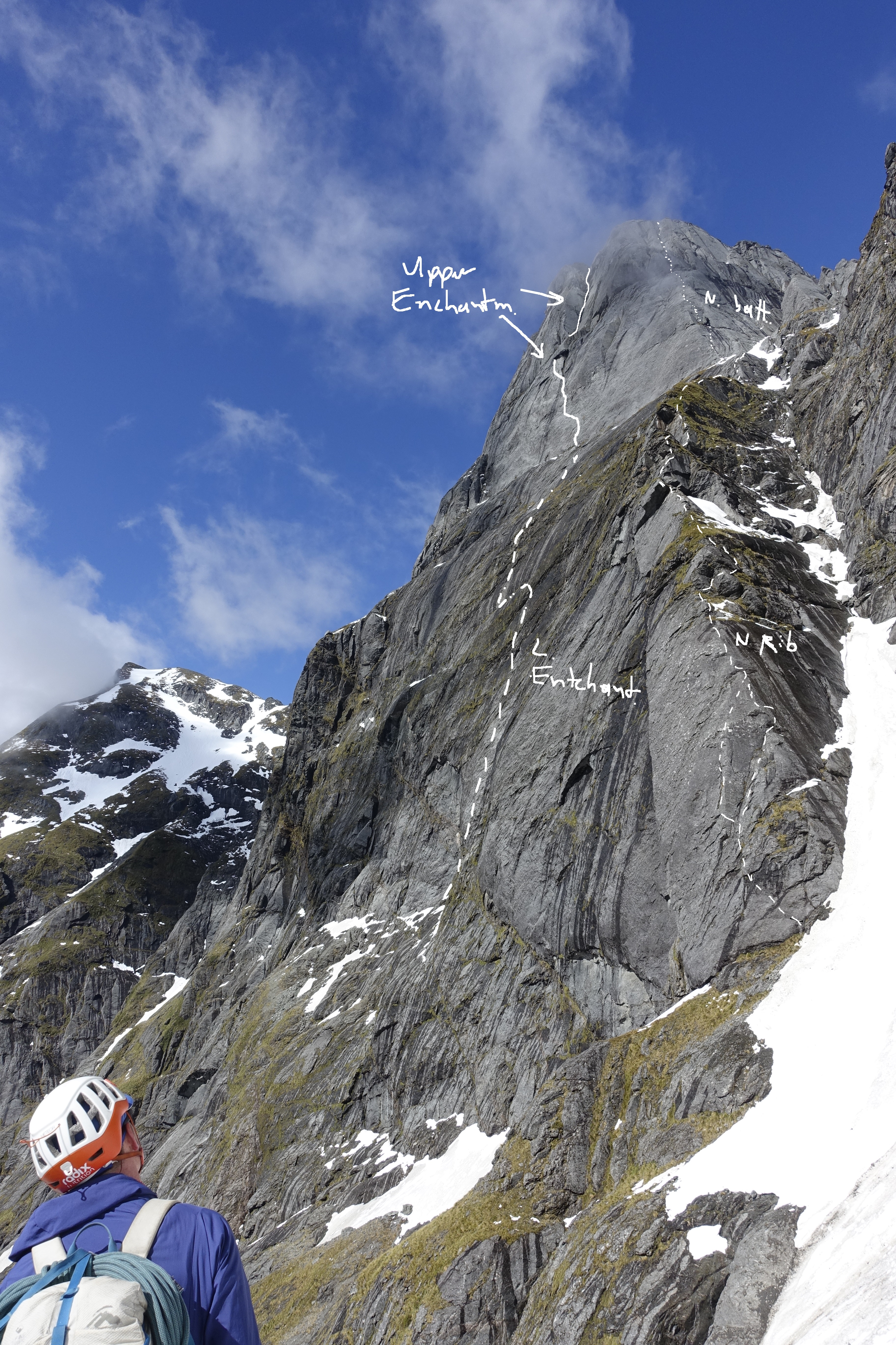 North Rib on the right, which leads into north buttress above the big ledge
