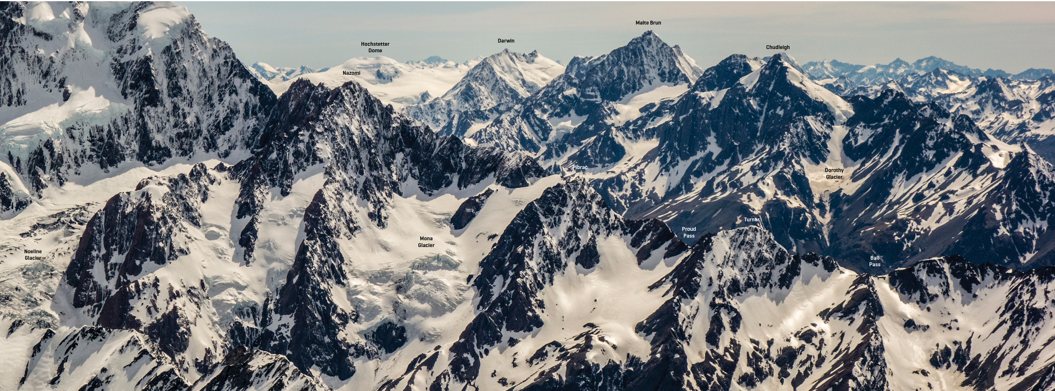 South faces of the Kirikirikatata Mt Cook Range, November 2015 