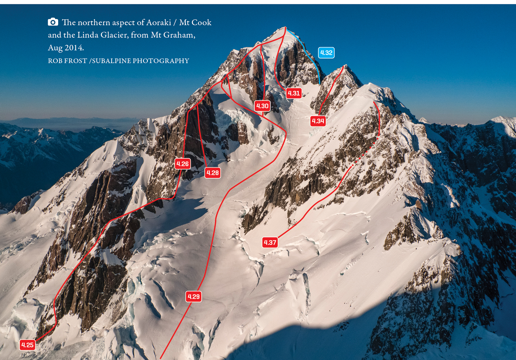 Northern aspects of Aoraki Mt Cook and the Linda Glacier, August 2014