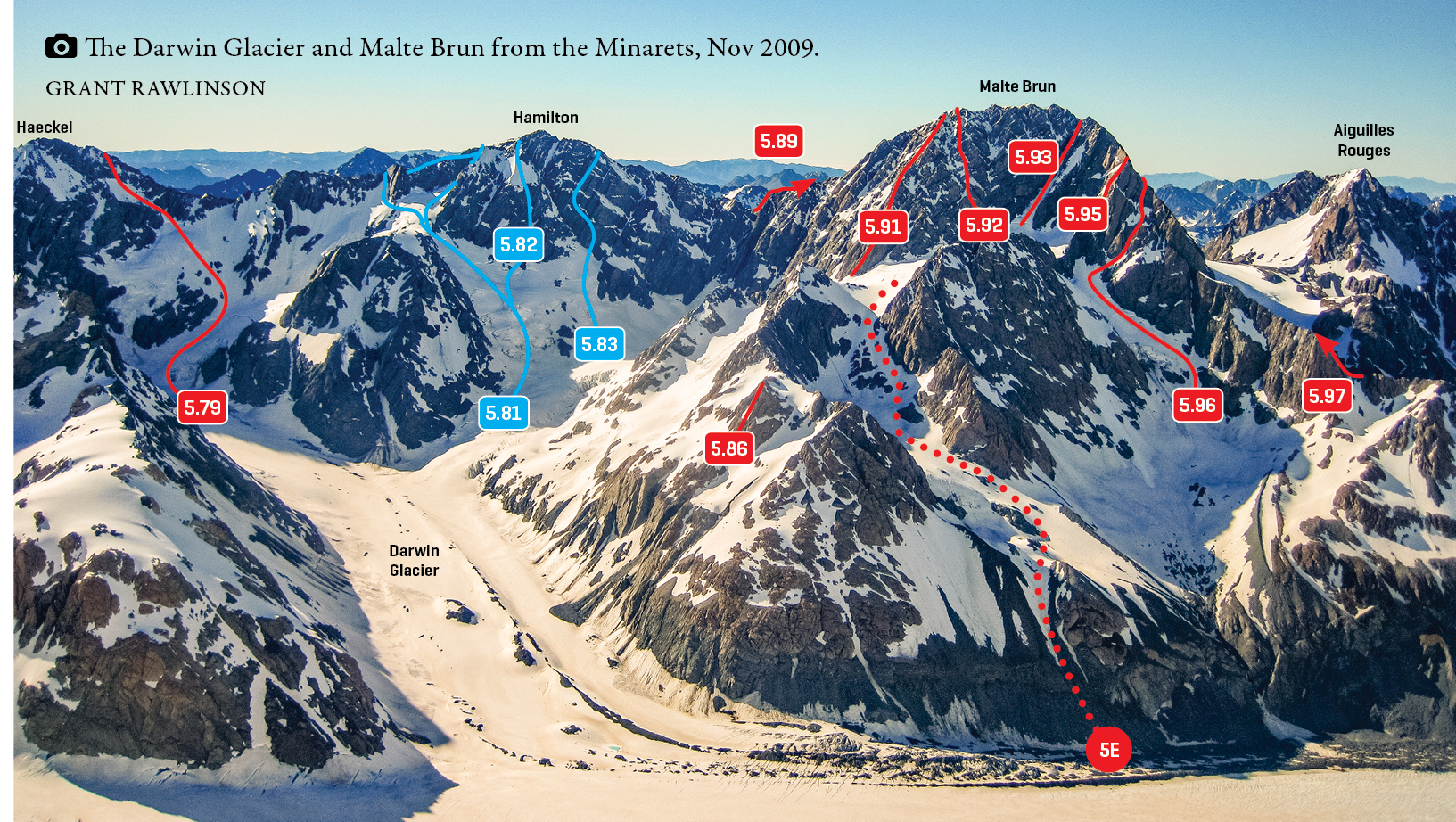 Darwin Glacier peaks and Malte Brun from the Minarets, November 2009