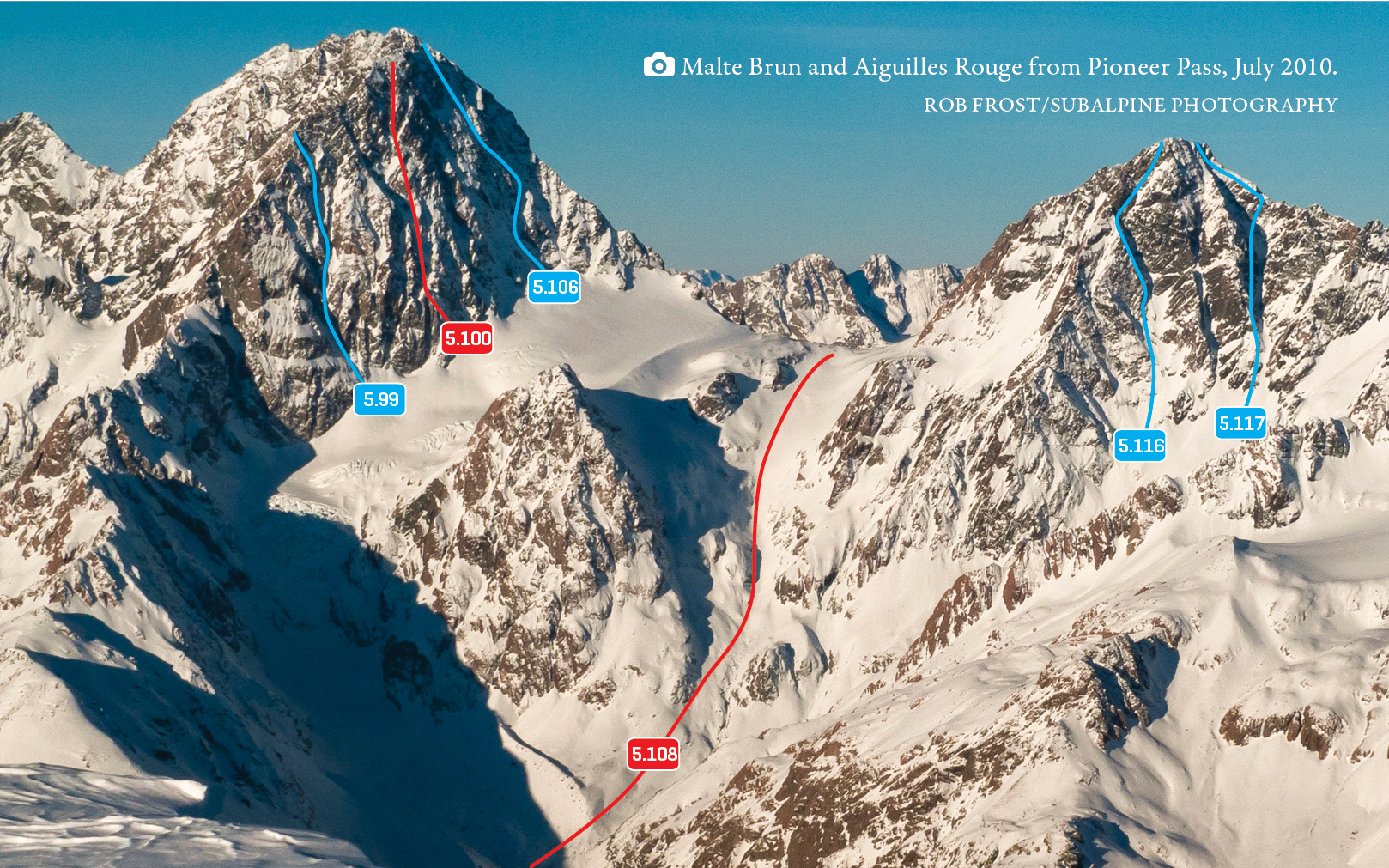 Malte Brun, Malte Brun Pass  and Aiguilles Rouge from Pioneer Pass, July 2010