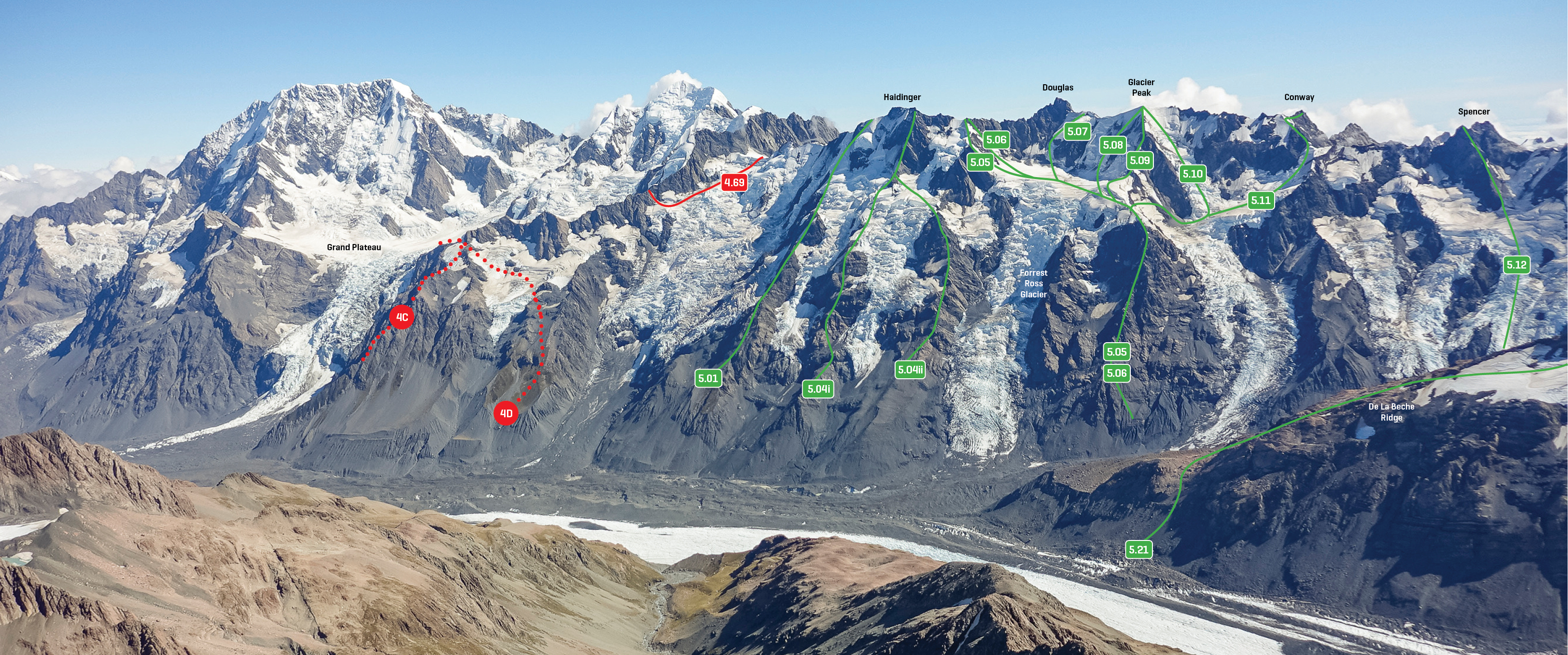 Eastern aspects of Aoraki Mt Cook to Mt Spencer, from Malte Brun’s west ridge, March 2016