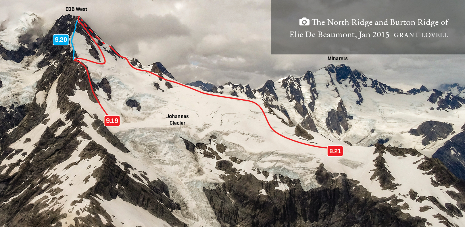 North Ridge and Burton Ridge of Mt Elie de Beaumont, January 2015 