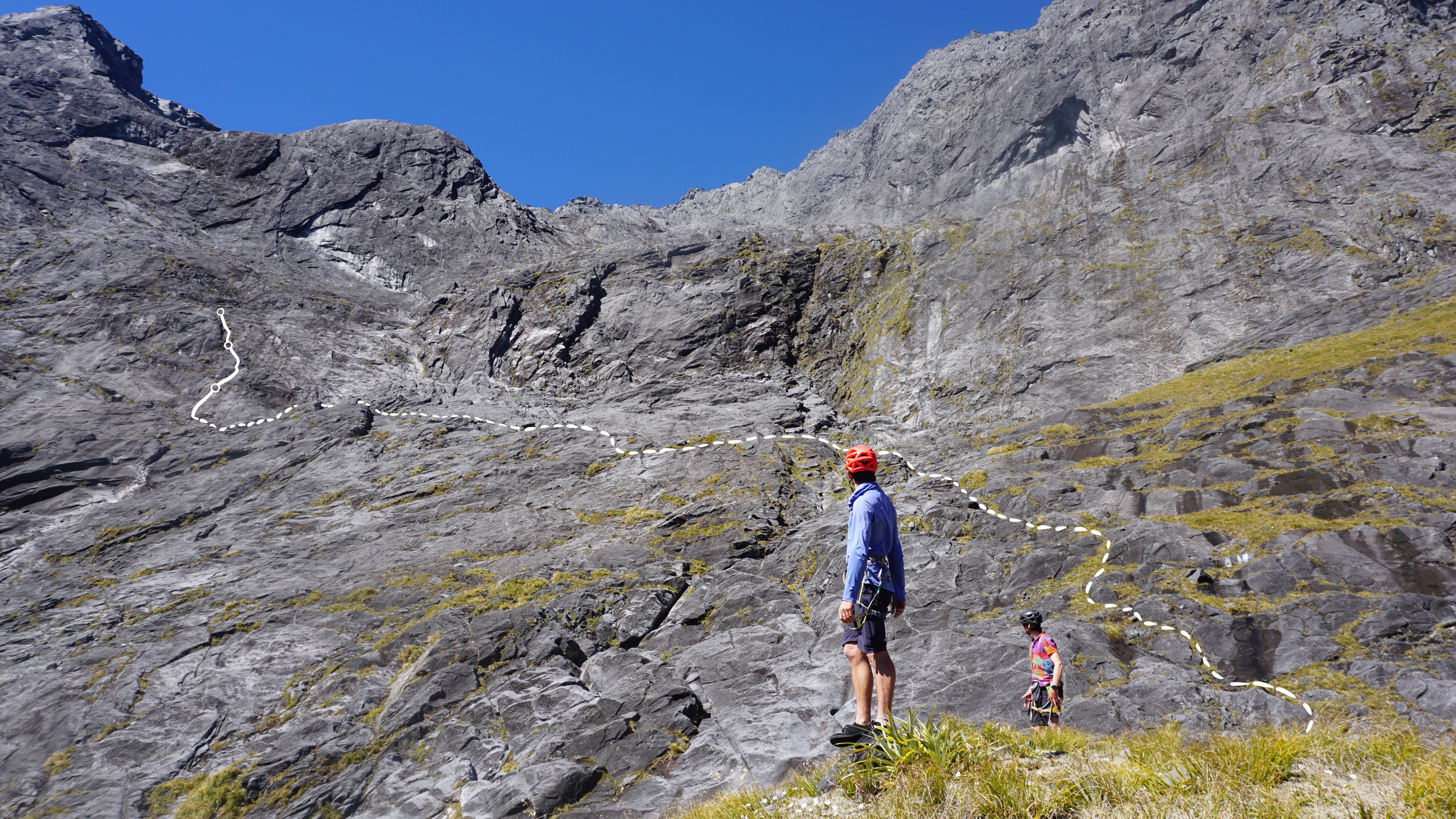 Approach from the top of the grassy knoll
