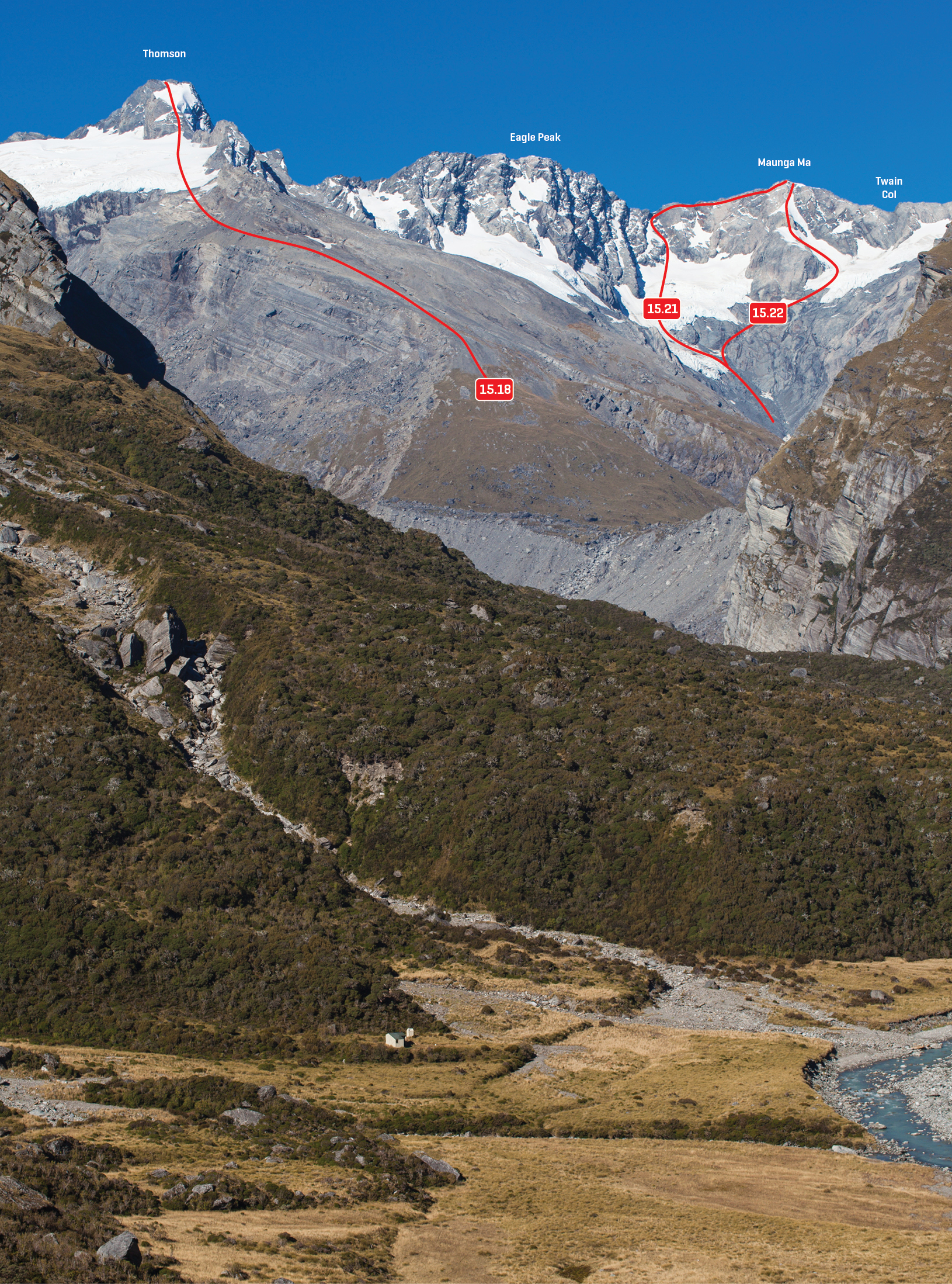 Main Divide peaks above Horace Walker Hut, April 2013