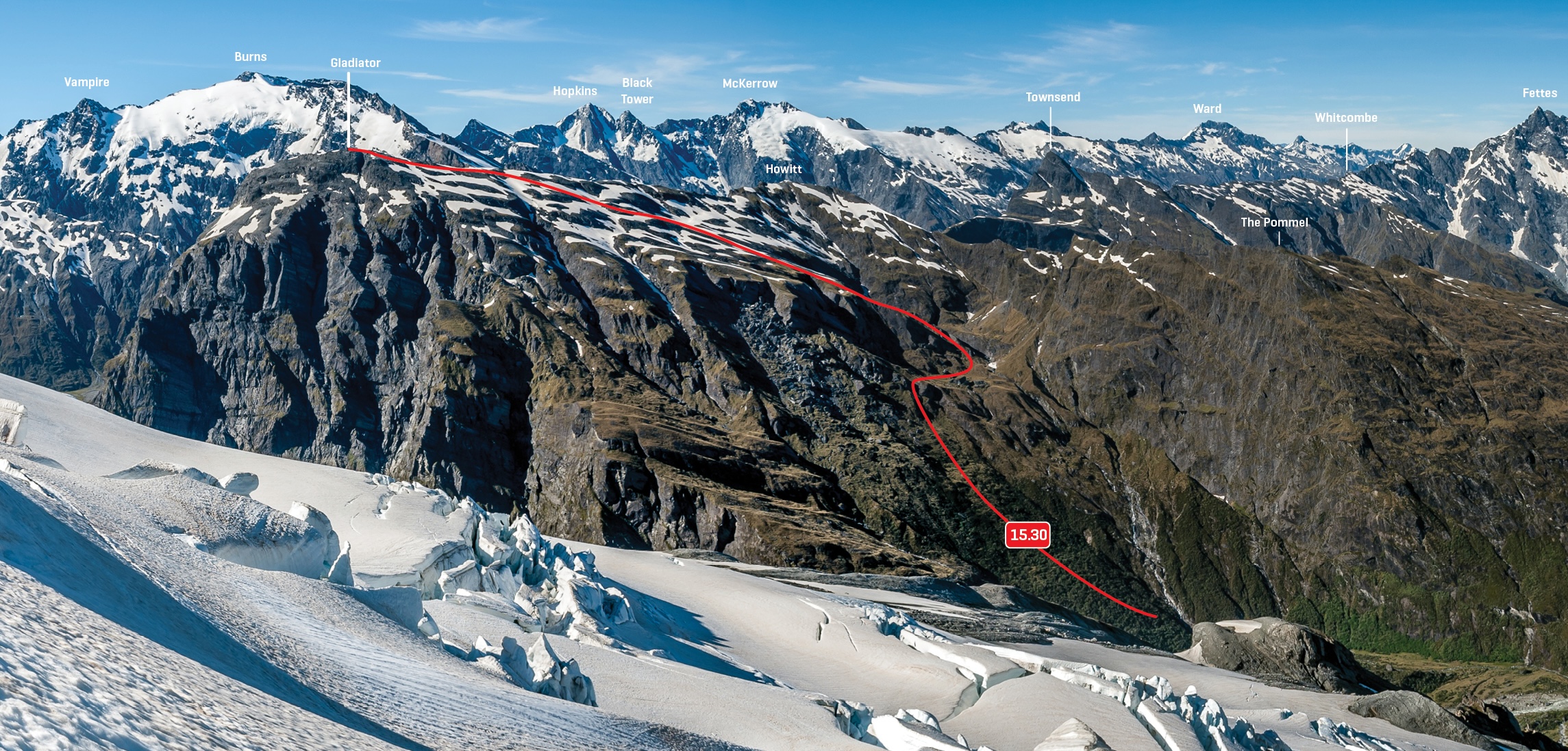 North-west face of The Gladiator from Wicks Glacier, January 2010