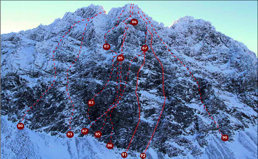 West Face Double Cone, Lower central buttress Close up of the central lower wall