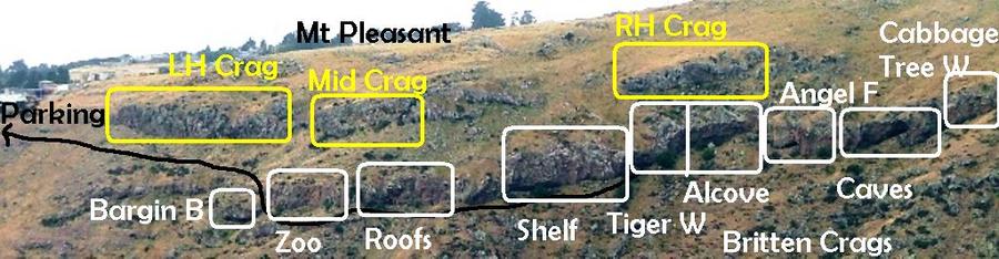 Layout of crags on Lower Mt Pleasnt Spur