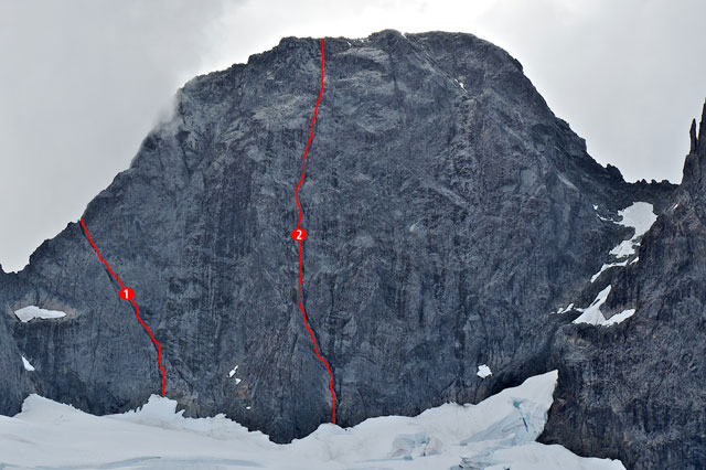 Te Wera, South East Face, South Ridge on left, East Ridge on right. Photo: Richard Thomson