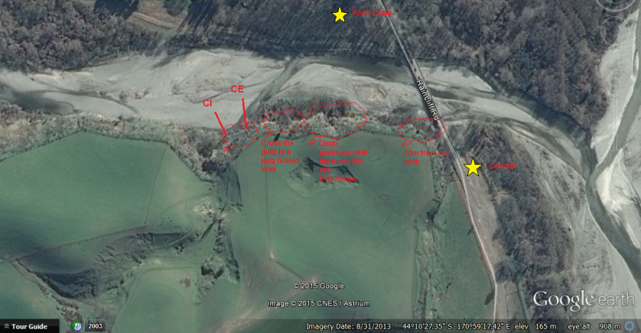 Timaru, Raincliff - The people's buttres Further along we come to the home of three high-quality consumer climbs...