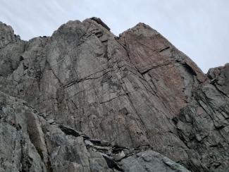 More appealing unclimbed cracks lower on 'Actions...' descent