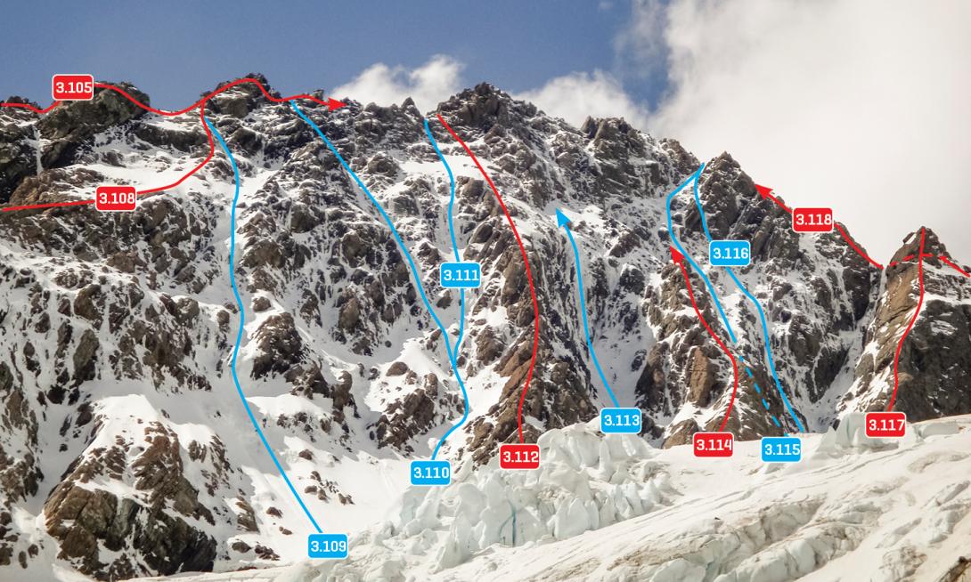 South face of Nazomi from upper Mona Glacier (foreshortened), November 2013
