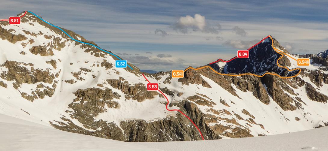 The Ant-hill, Armadillo Saddle and Conrad from the top of the Harper Glacier, December 2016