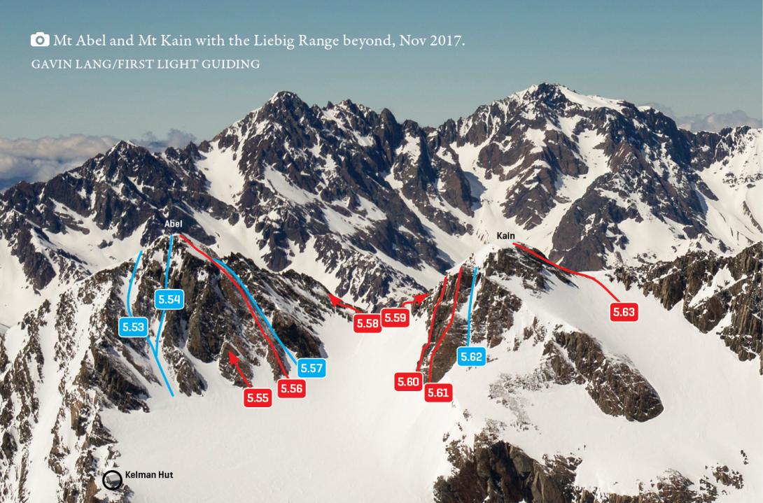 Mt Abel and Mt Kain above Kelman Hut, November 2017