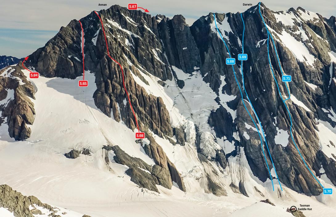 The northern aspects of Mt Annan and Mt Darwin above Tasman Saddle Hut, December 2017