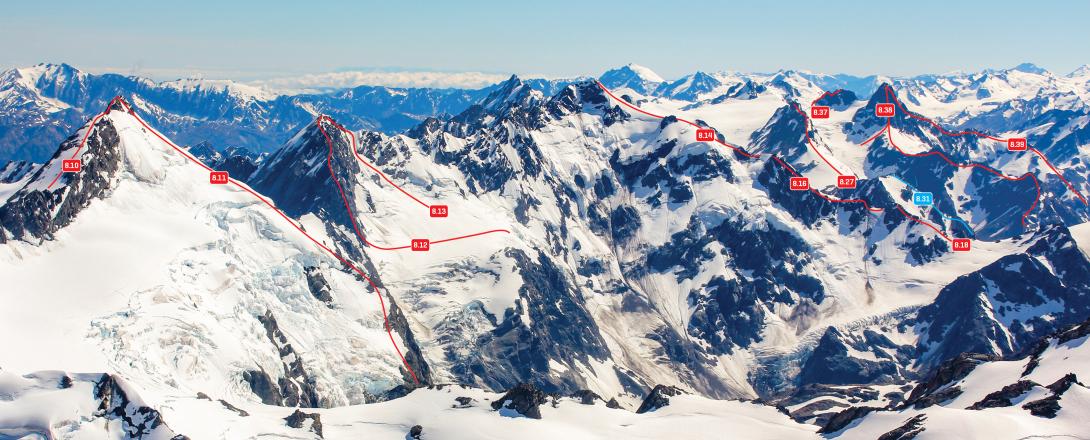 Mts Mannering, Huss and Moffat from above Classen Saddle, December 2011 