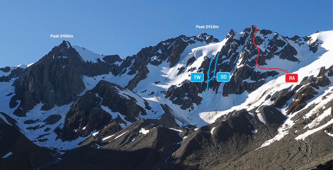 Peak with routes marked