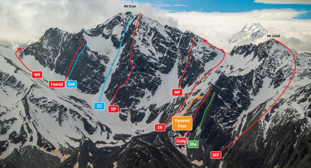 Peaks with routes marked