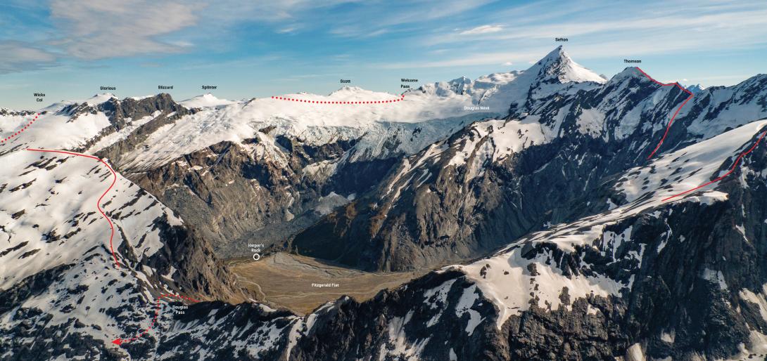 Douglas névé from north-west ridge of Mt Burns, December 2013
