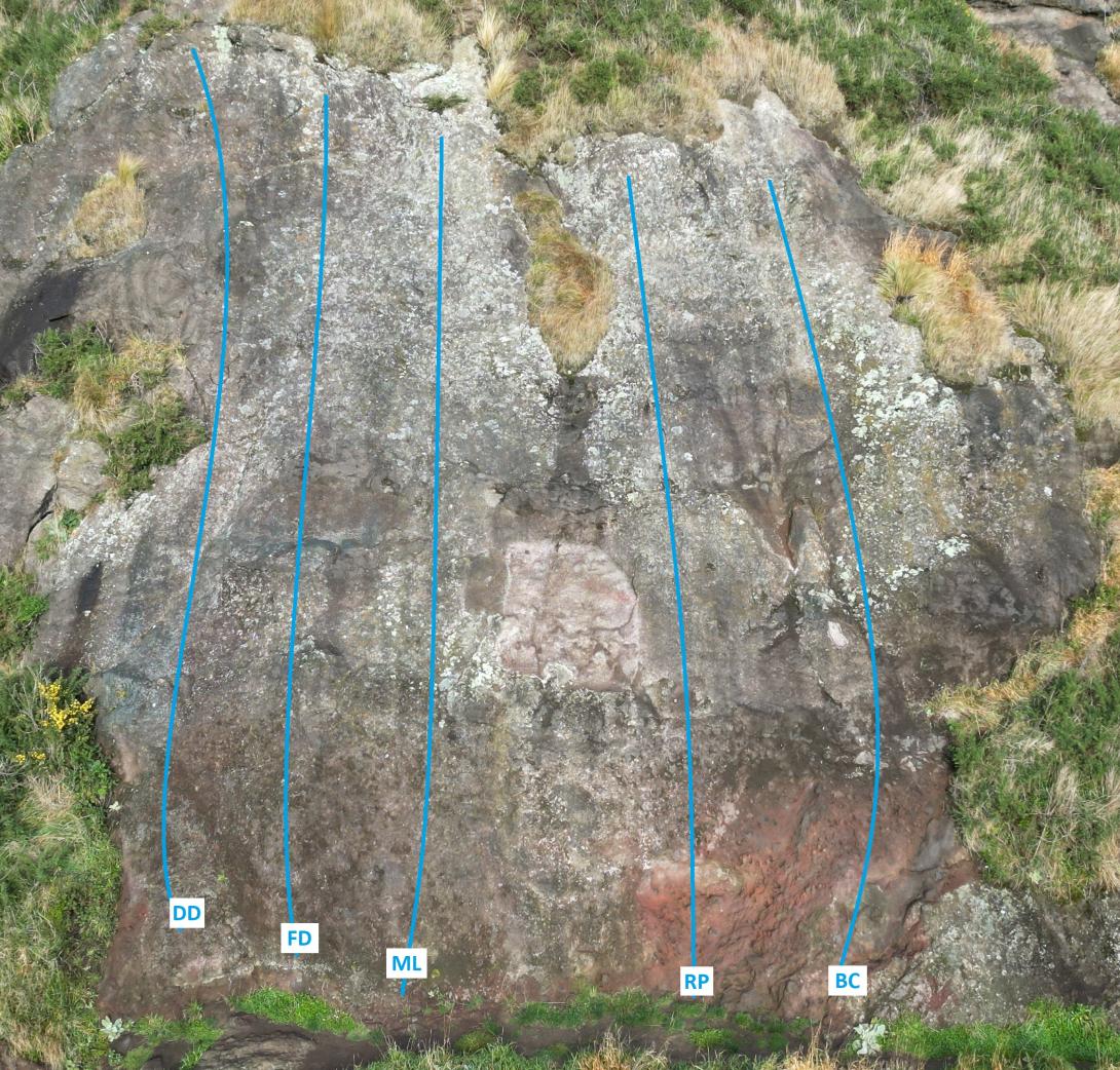 Photo with climbs drawn in.