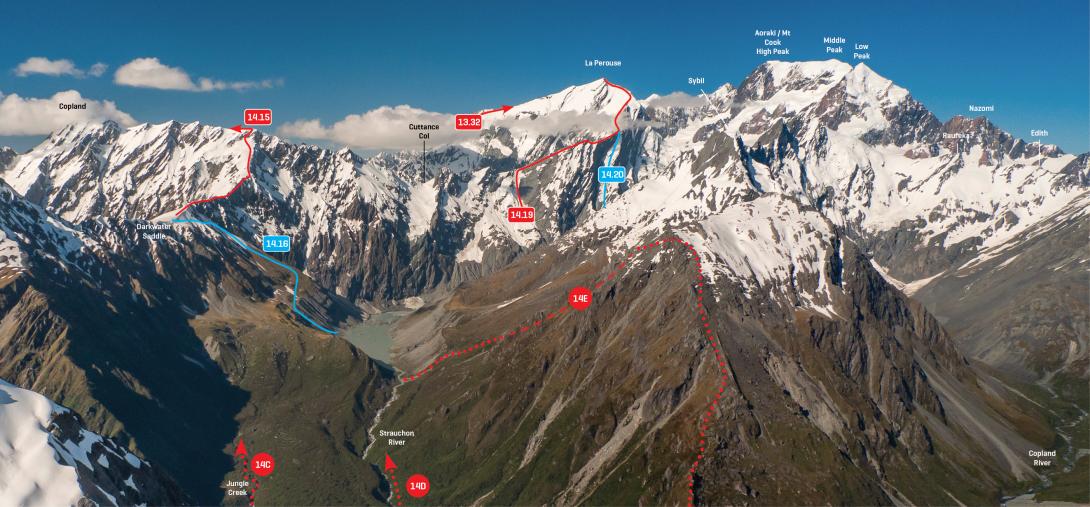 The Strauchon and upper Copland valleys from Tekano Peak, December 2012